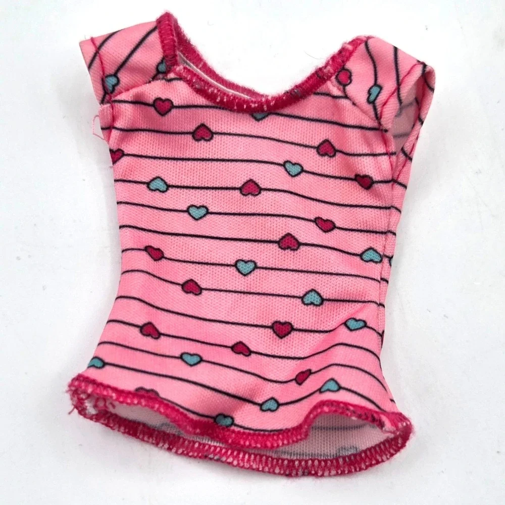 Barbie Doll Clothes Tee T-Shirt Top‎ Stripes Pink Teal Blue Hearts T801